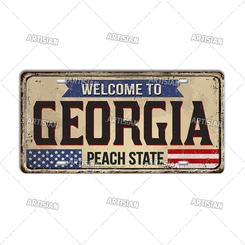 Artisian USA Landmark License Plate Welcome To City Decorative Vehicle Plate State Metal Tin Plaque Wall Decor Garage Bar Pub