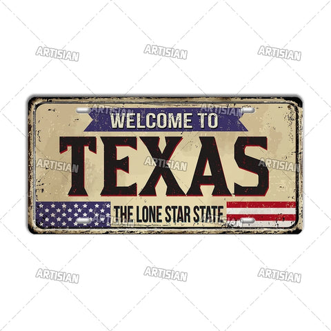 Artisian USA Landmark License Plate Welcome To City Decorative Vehicle Plate State Metal Tin Plaque Wall Decor Garage Bar Pub