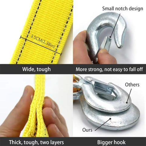 5 M Car Tow Cable 3 Ton Capacity Hooks Included Towing Pull Rope Emergency Rescue Off Road Design Heavy Duty Tow Road Emergency