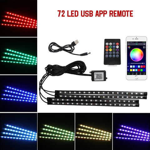 Neon 36 48 72 LED Car Interior Ambient Foot Light Wireless Remote Music APP Control Auto RGB Atmosphere Decorative Lamp