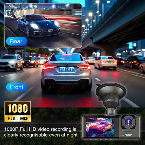 WiFi car dash cam with 3-channel DVR recording
