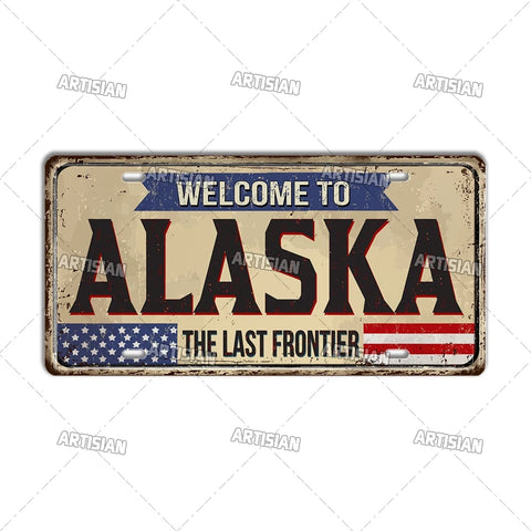 Artisian USA Landmark License Plate Welcome To City Decorative Vehicle Plate State Metal Tin Plaque Wall Decor Garage Bar Pub