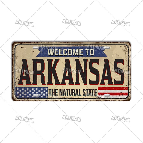 Artisian USA Landmark License Plate Welcome To City Decorative Vehicle Plate State Metal Tin Plaque Wall Decor Garage Bar Pub